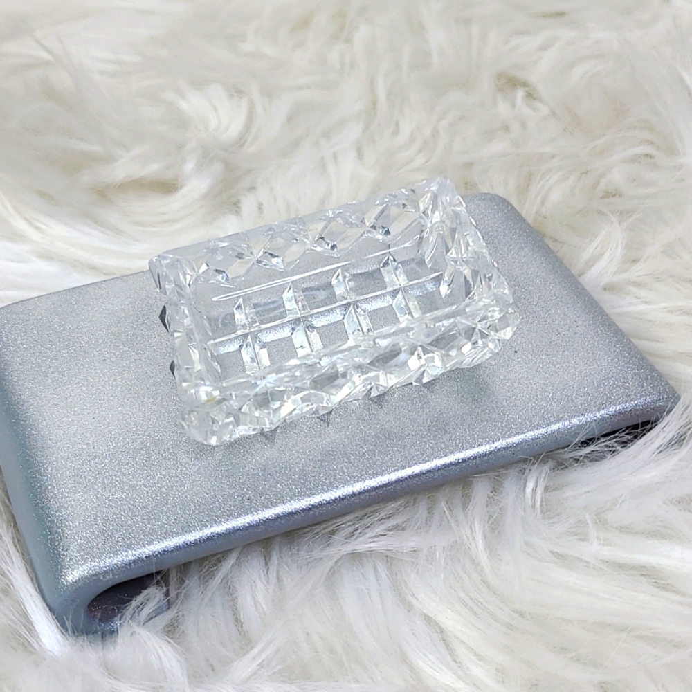 Vintage Pressed Glass Trinket Tray Vanity Jewelry Organizer Tabletop Diamond
